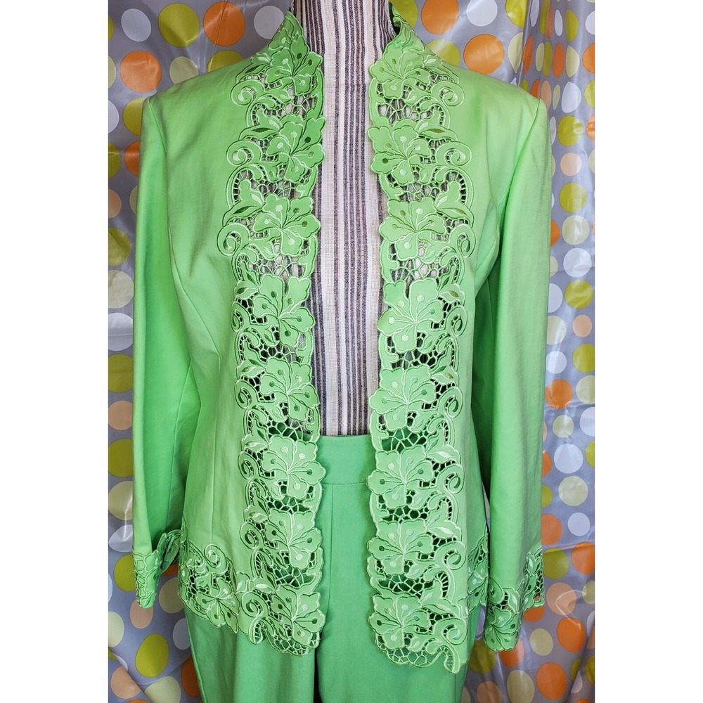 Lime Green Pant Suit With Embroid Trim. Stunning! Women's M, Wedding - Picture 2 of 10